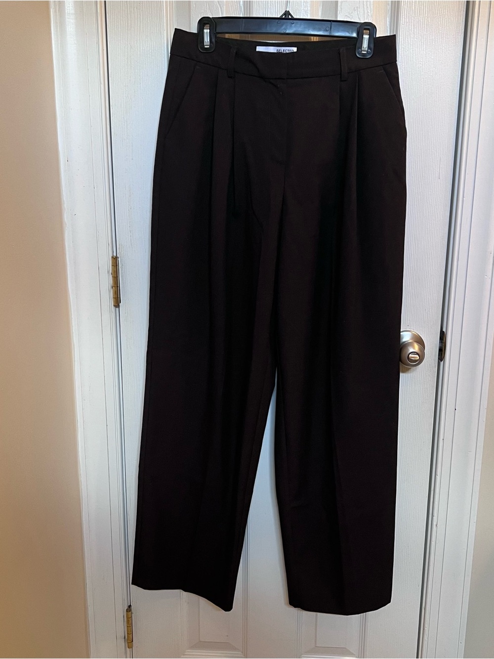 Selected Femme ASOS Trouser Pleated Wool Pants Chocolate Brown Fall Office M